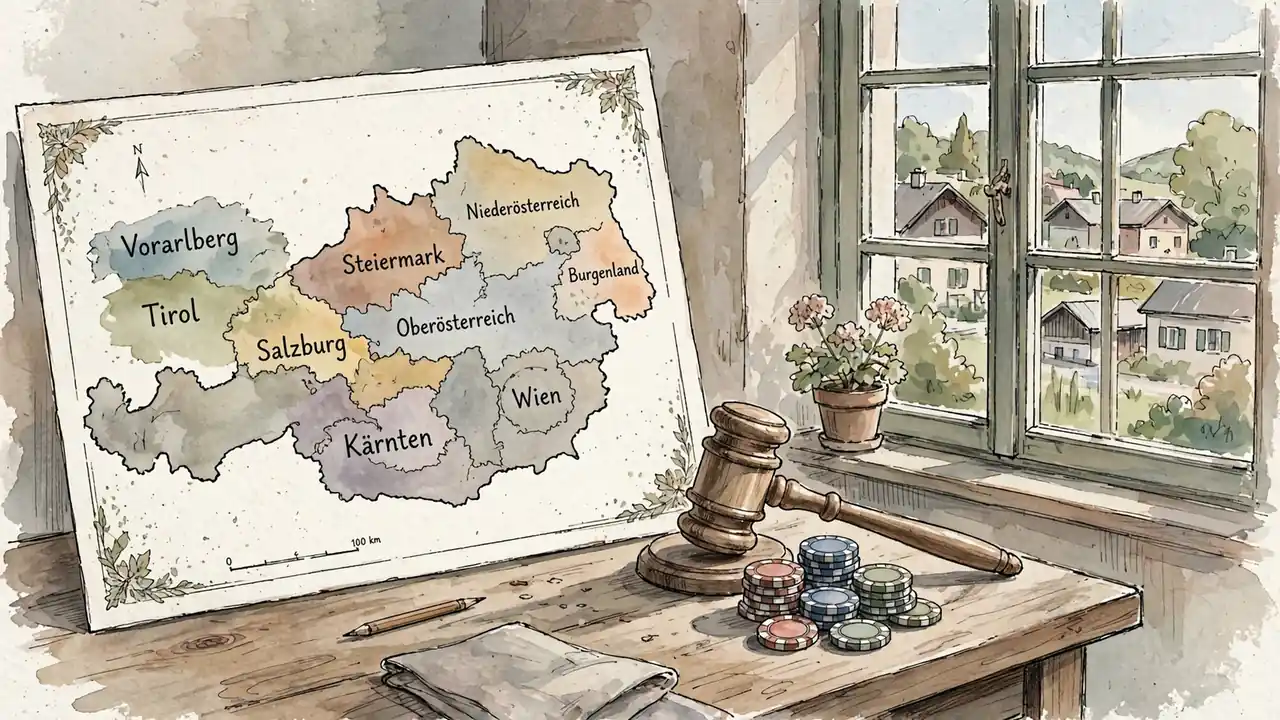 Bundesländerkarte mit Hammer und Spielchips