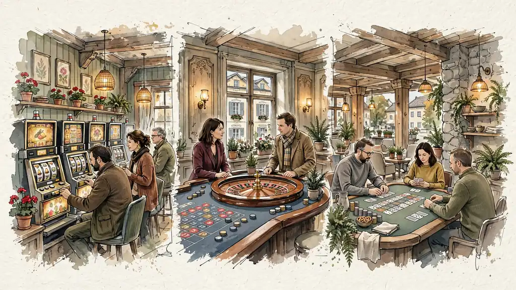 Casino‑Bereiche: Spielautomaten, Roulette, Live‑Tisch